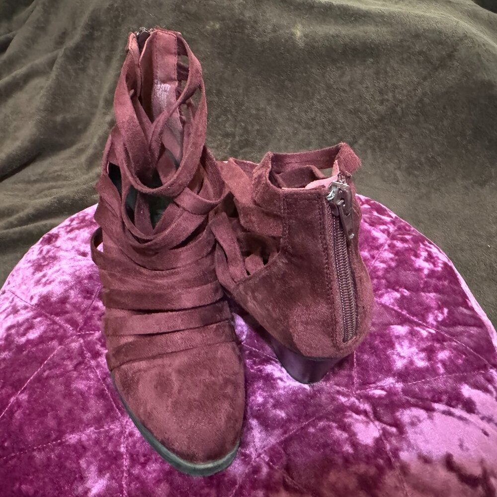 Strappy Burgundy Heeled Booty